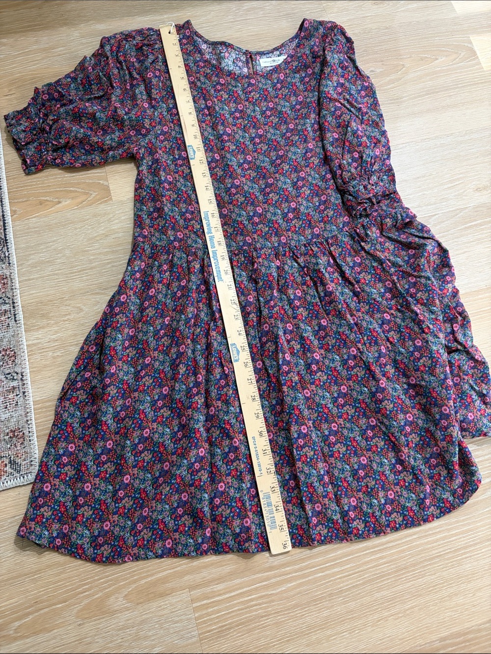 NATURAL LIFE Girls Floral Puff Sleeve Dress in Navy, Pink & Red